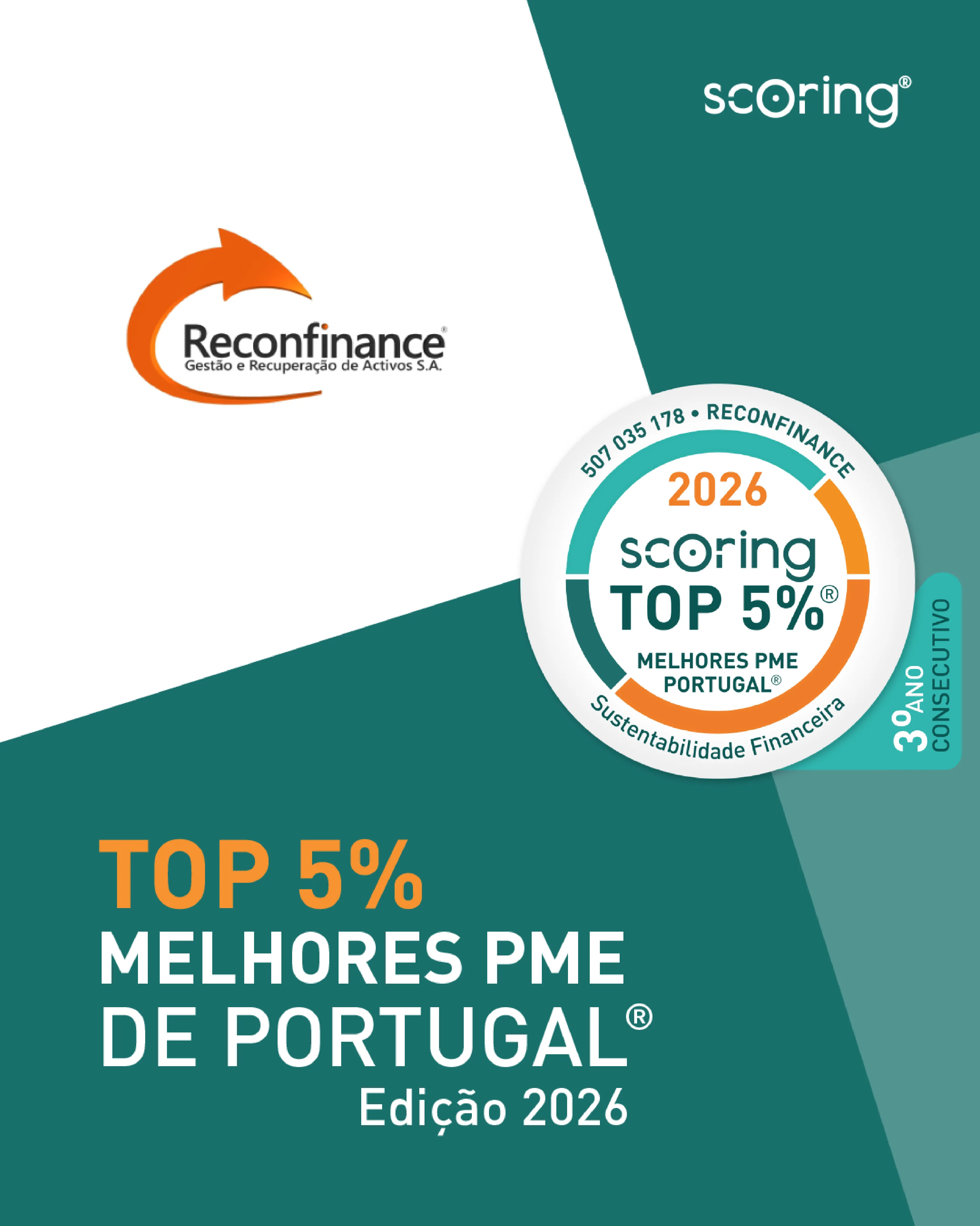Reconfinance renova certificação Scoring TOP 10 Melhores PME do Setor 2026